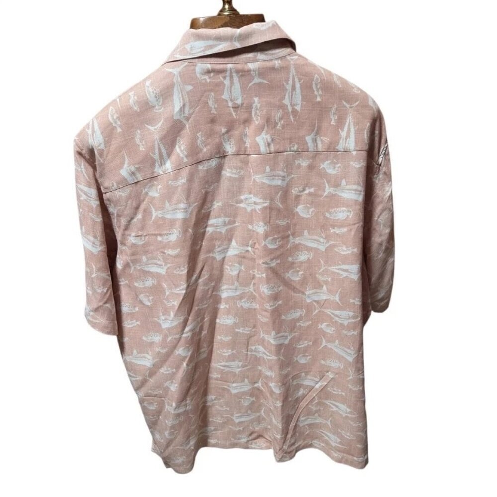 28 Palms Silk Linen Hawaiian Aloha Tropical Button Shirt Pink & White Size 2XL - Picture 4 of 5